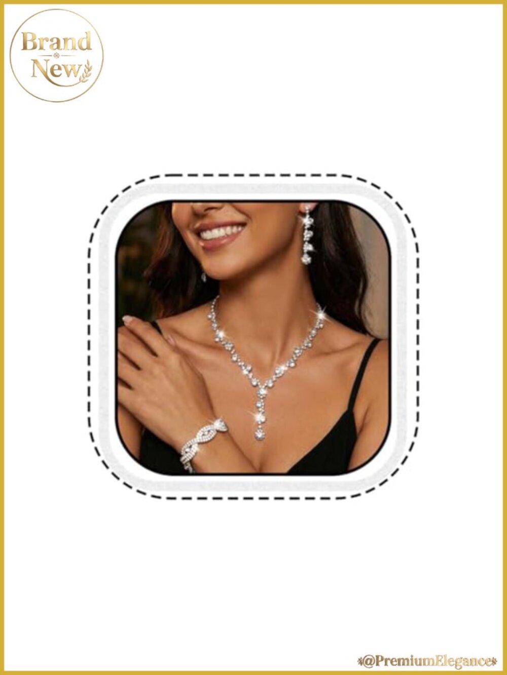 Silver Rhinestone Jewelry Set Necklace Earrings Bracelet Wedding Bridal Prom